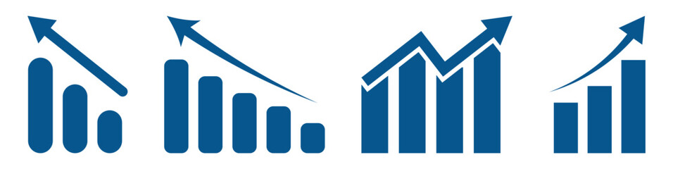 Growth blue icon set. Financial profit blue line and solid icon set. Containing arrow up, growing graph, business chart icons.