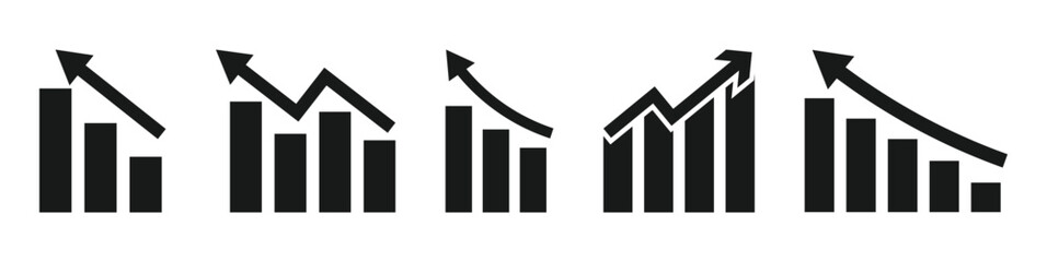 Black upward trending zigzag line arrow icon on transparent background. growth graph chart with arrow