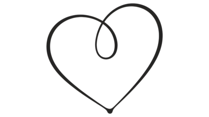 Simple hand-drawn dark grey heart outline with a unique internal loop against a black backdrop isolated on transparent background