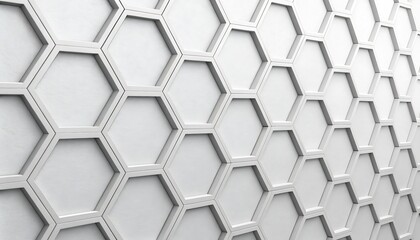 Fototapeta premium Minimalist 3D hexagonal pattern with clean white aesthetic, creating a modern geometric wall texture