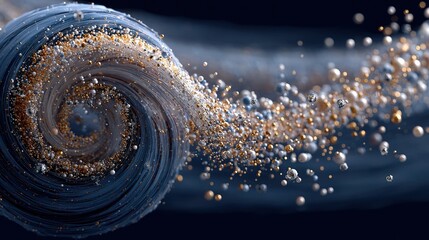 Abstract Twisted Shape with Floating Golden and Silver Particle Background