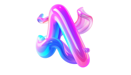 Abstract, iridescent 3D letter on black background