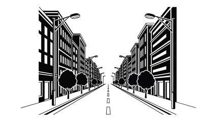 A striking black and white illustration of a city street a bold silhouette © ANISURRAHMAN