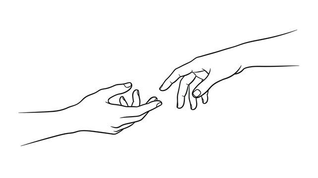 Delicate hands reaching for connection a minimalist line art silhouette