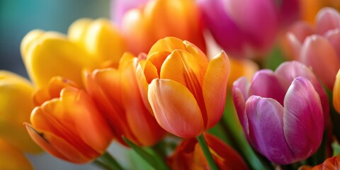 Vibrant orange and pink tulips in bloom displaying natural beauty