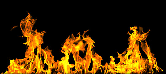 Collection of isolated flames on black background. Perfect for digital art, design and visual effects. Perfect for energy explosion scenes.