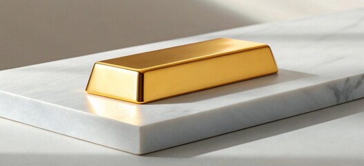 Gleaming Gold Bar Rests on a Textured Marble Slab, Evoking Luxury and Value