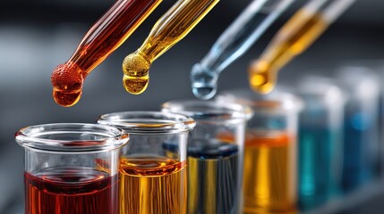 Close up Detailed Laboratory Pipette Drops Liquid into Glass Test Tube