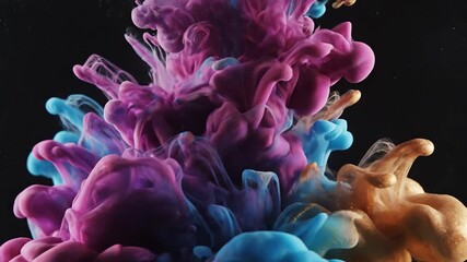 Vibrant colorful ink plumes gracefully bloom and expand in clear water against a deep black background creating mesmerizing abstract patterns and dynamic fluid art showcasing the intricate beauty of . - Powered by Adobe