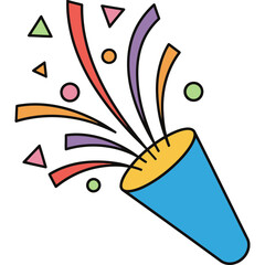 Vibrant party horn with colorful confetti and shapes