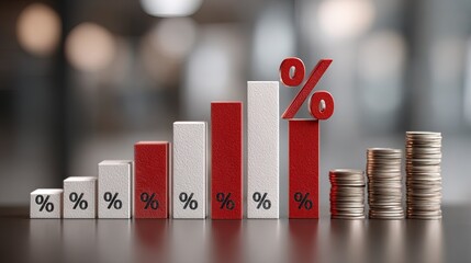 Modern Percentage Increase Bar Chart with Coin Stack Finance Illustration