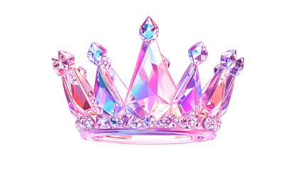 A jeweled, iridescent crown with vibrant pink and purple tones