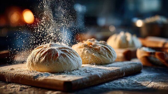 Warm Moody Close up Raw Dough Preparation on Wooden Board