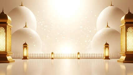 Beautiful mosque architecture with golden lanterns and domes shining brightly in the sun