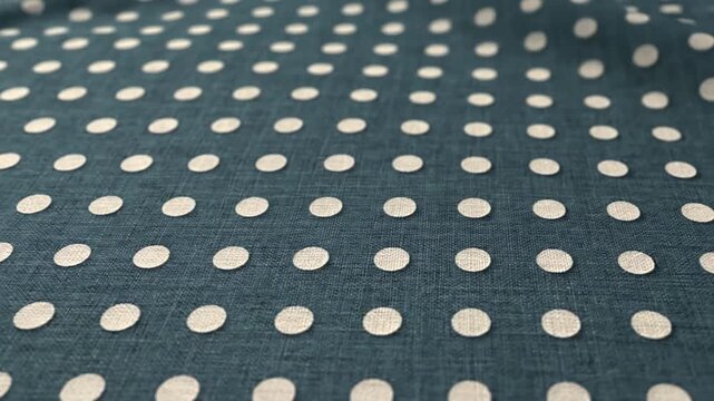 Close up of teal fabric with white polka dots textile texture background