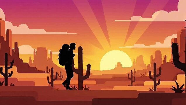 Desert Journey - A Silhouette of Family Adventure at Sunset.