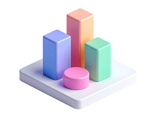 Isometric blocks pastel-colored bar chart on white platform