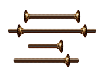 Metal axle tubes with cog-wheel, horizontal. On isolated transparent background.