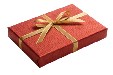 Red gift box with gold ribbon isolated on transparent background