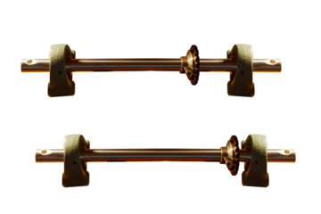Metal axle tubes with cog-wheel, horizontal. On isolated transparent background.