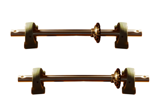 Metal axle tubes with cog-wheel, horizontal. On isolated transparent background. - Powered by Adobe