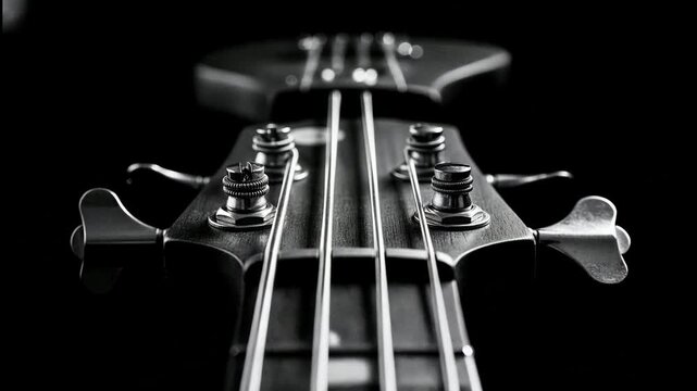 A Panoramic View of Bass Guitar Headstocks, Repeating in Monochrome, Artistic Musical Theme