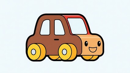 Cartoon Brown Car with Smiling Face.