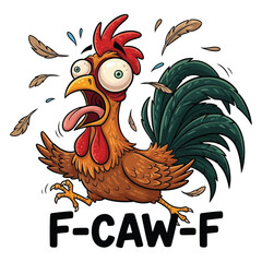 Funny Cartoon Rooster Screaming F-Caw-F Illustration