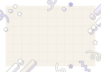 ベージュ色の方眼グリッド背景とレトロ装飾フレーム 横長デザイン｜A4 高画質