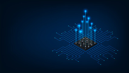 isometric computer processors CPU concept. Abstract circuit board technology background.