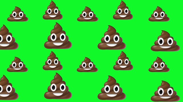 Feces emoji icons animation on green background.