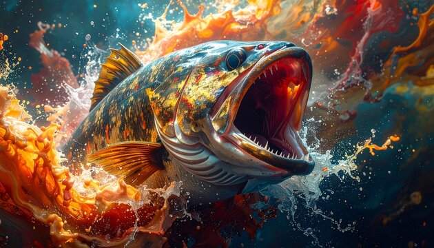 Vibrant Fish Exploding Out of Water