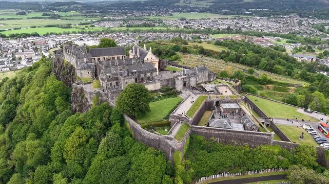 Aerial shot of Stirling Castle landmark, Scotland, United Kingdom