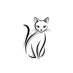 Simple black and white illustration of a cat sitting and looking directly at the viewer.