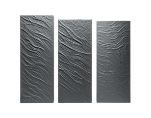 Textured rectangular gray panels with flowing, abstract lines
