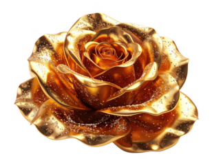 Rose Collection,3D golden metallic rose with diamond dust on petals,white background