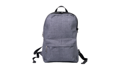 Gray backpack; central view on black backdrop