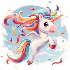 Vector illustration of a magical pony, unicorn, children's card, drawing