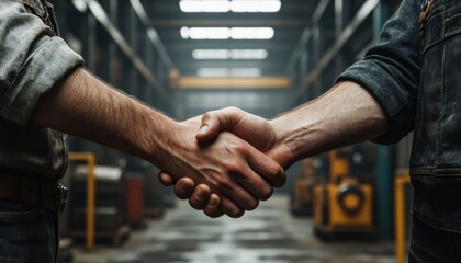 Handshake teamwork in factory