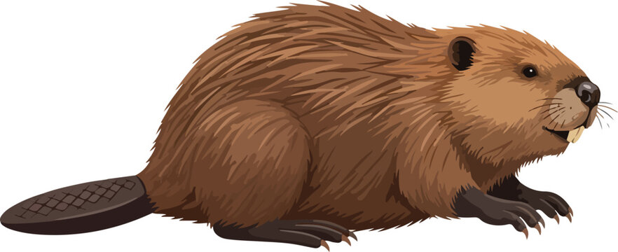 Digital illustration of a North American beaver, showcasing its distinctive features on a white background