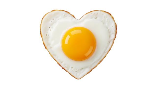 Fried egg in heart shape with runny yolk isolated on a transparent background - Powered by Adobe
