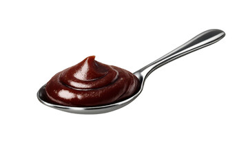 Fototapeta premium Barbecue sauce on spoon with transparent background food condiment.