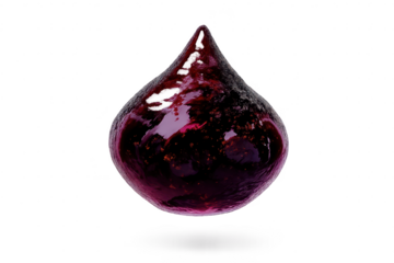 Hanging shiny red droplet with transparent background, 3D rendered art.