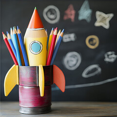 Creative Pencil Rocket / School Concept, reative Learning, Pencil Rocket, Education Idea, Back To School, Learning Launch, School Creativity, Smart Study, Education Fun, Idea Boost