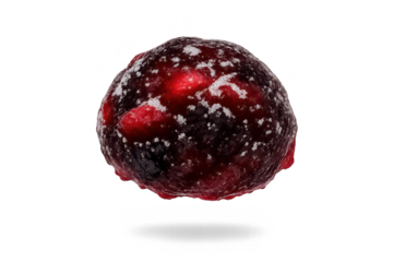 Reddish spherical object on a transparent background close-up view.