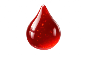 A shiny red drop isolated on transparent background presentation art.
