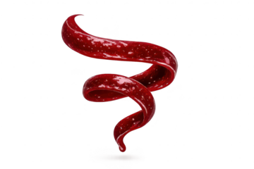 Swirling red liquid ribbon on transparent background rendering art 3D.