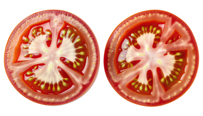 Sliced tomato halves show inner structure