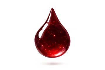 Glossy red liquid drop, dark fluid, isolated with a transparent background
