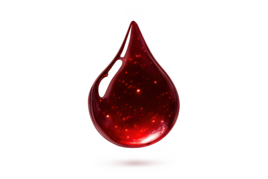 Glossy red liquid drop, dark fluid, isolated with a transparent background - Powered by Adobe